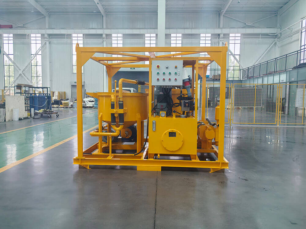 Electric drive cement jet grout pump mixer and agitator station